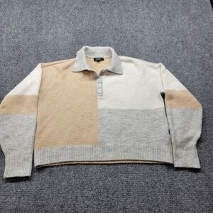 Leighton Womens Colorblock Polo Sweater Tan Grey Cream Knit Size Large 5385SW3LN